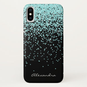 Monogram Turquoise and Black Glitter Sparkle Case-Mate iPhone Case