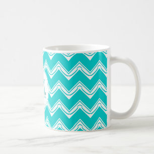 Monogram Turquoise and White Chevron pattern Coffee Mug