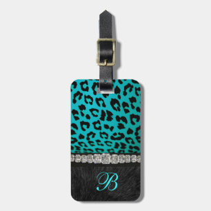 Monogram Turquoise, Black Animal Print Luggage Tag