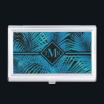 Monogram Turquoise Black Palms Business Card Holder<br><div class="desc">Tropical palm fronds in turquoise on black,  this card holder is great for business cards,  credit cards,  gift cards,  and features your monogram in chic lettering on the front. Create for yourself or give as a gift. MATCHING iPhone case,  other iPad cases and more items in our store.</div>