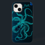 Monogram Turquoise & Blue Octopus Case-Mate iPhone Case-Mate iPhone 14 Case<br><div class="desc">Monogram Turquoise & Blue Octopus Case-Mate iPhone 14 Case</div>