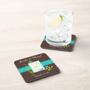 Monogram Turquoise Brown Green Coaster Set (6)