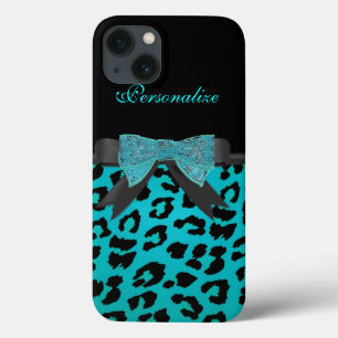 Monogram, Turquoise Cheetah pattern iPad Cases