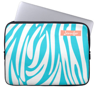 Monogram Turquoise Colour Striped Zebra Pattern Laptop Sleeve