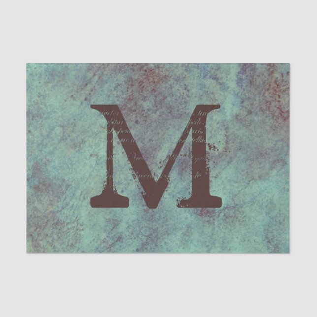 Monogram Turquoise Copper Rustic Texture Grunge Tissue Paper (Front)