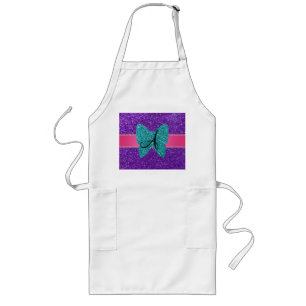Monogram turquoise glitter butterflu long apron