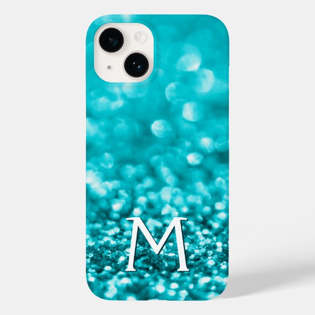 Monogram Turquoise Glitter Case-Mate iPhone Case (Back)