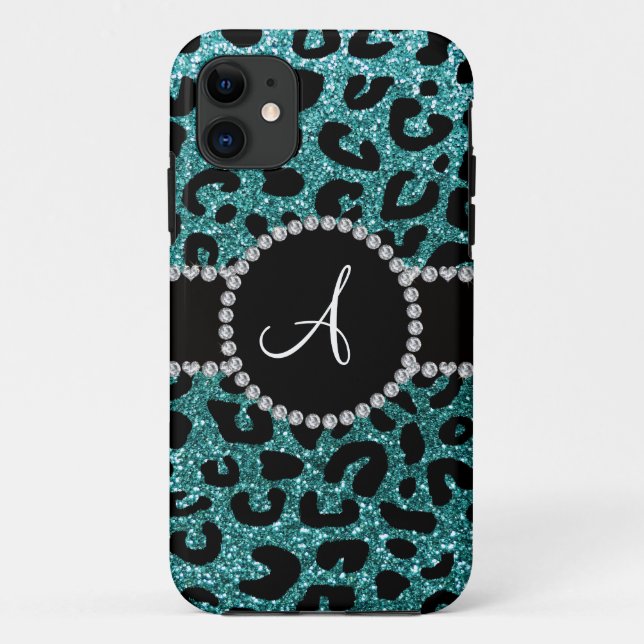 Monogram turquoise glitter cheetah pattern Case-Mate iPhone case (Back)
