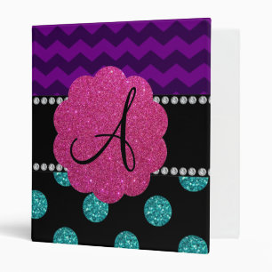 Monogram turquoise glitter polka dots binder