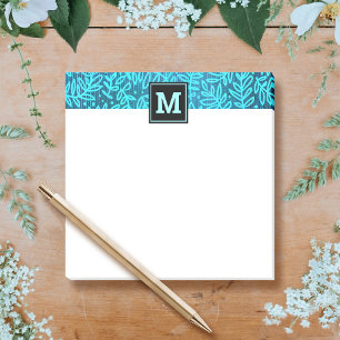 Monogram turquoise leaf botanical pattern modern post-it notes