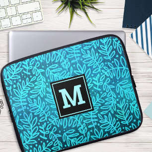 Monogram turquoise leaf pattern ombre bold type laptop sleeve