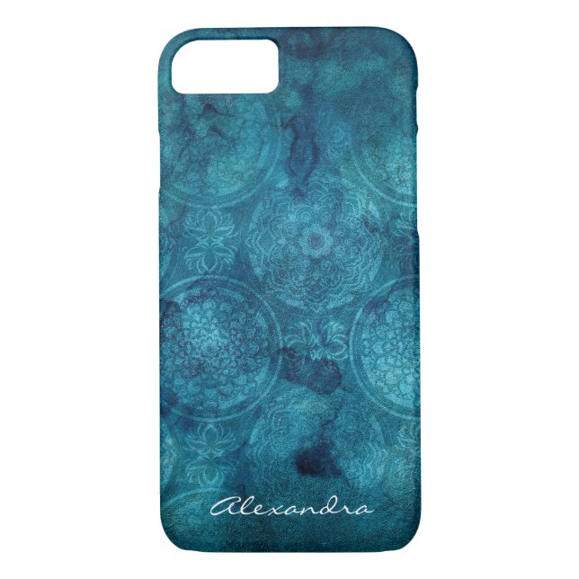 Monogram Turquoise Mandala Watercolor Pattern Case-Mate iPhone Case (Back)