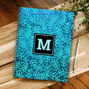 Monogram turquoise modern foliage leaves pattern  notebook