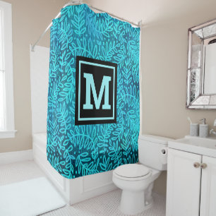 Monogram turquoise ombre leaf pattern modern bold