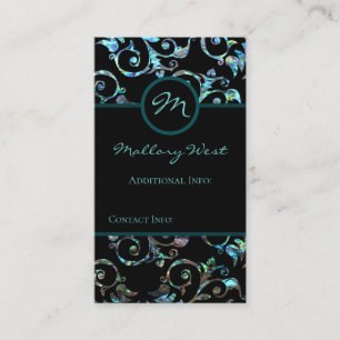 Monogram Turquoise Pearl Floral Business Card