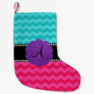 Monogram turquoise pink chevrons diamonds small christmas stocking