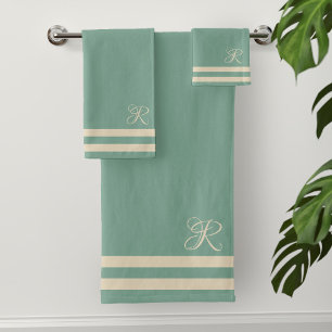 Monogram Turquoise Sand Stripe Bathroom Towel Set