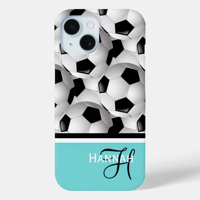 Monogram Turquoise Soccer Ball Pattern Case-Mate iPhone Case (Back)