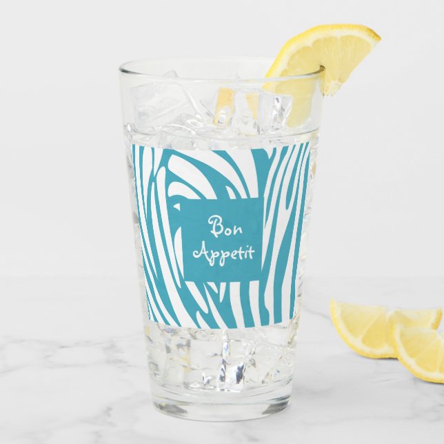 Monogram Turquoise Striped Zebra Pattern Trendy Glass (Back Ice)
