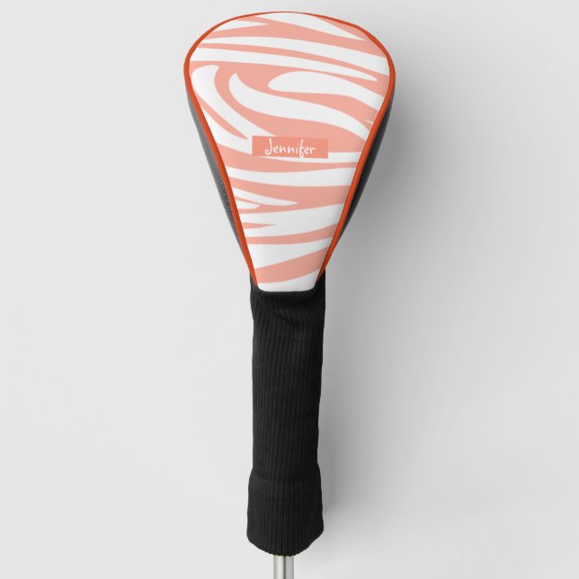Monogram Turquoise Striped Zebra Pattern Trendy Golf Head Cover (Front)