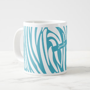 Monogram Turquoise Striped Zebra Pattern Trendy Large Coffee Mug