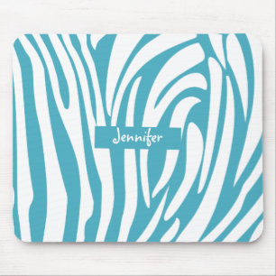 Monogram Turquoise Striped Zebra Pattern Trendy Mouse Pad