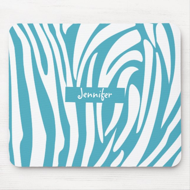 Monogram Turquoise Striped Zebra Pattern Trendy Mouse Pad (Front)