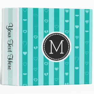 Monogram Turquoise Stripes Elegant Modern Heart Binder