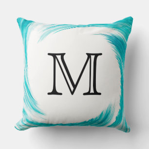Monogram Turquoise Swirl Abstract Throw Pillow