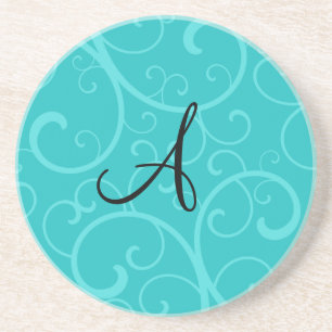 Monogram turquoise swirls coaster