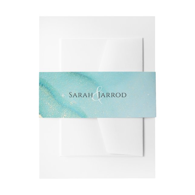 Monogram Turquoise Wedding Invitation Belly Band (Front Example)
