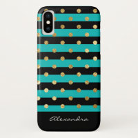 Monogram Turquoise with Black Stripes & Gold Foil