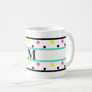Monogram Turquoise Yellow Pink Polka Dots Coffee Mug