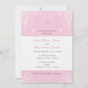 Monogram Twin Girls Baptism Invitation