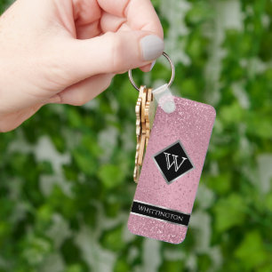 Monogram Twinkle Glitter - Pink Rose Keychain