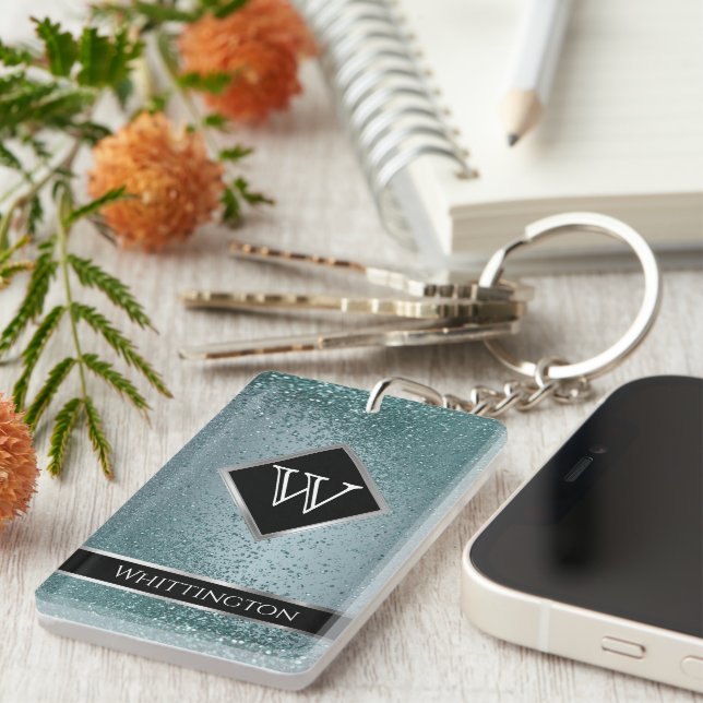 Monogram Twinkle Ombre - Teal  Keychain (Front Right)