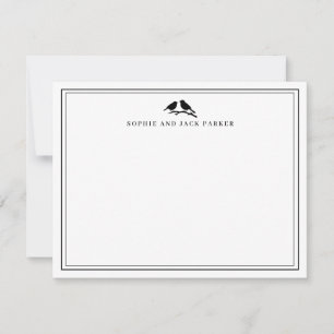 Monogram Two Borders Elegant Birds Flat Note Card