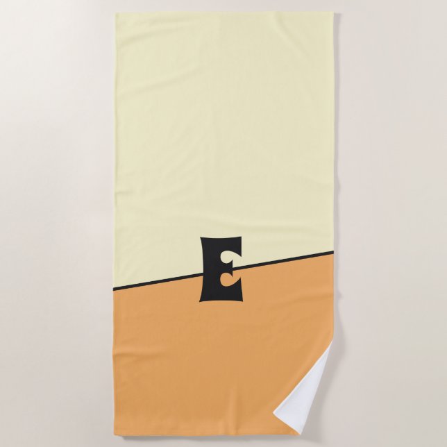 Monogram Two Colours Lemon Orange Cream Beach Towel (Front)
