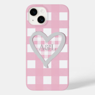Monogram Two Initials Pink Buffalo Check Heart Case-Mate iPhone 14 Case