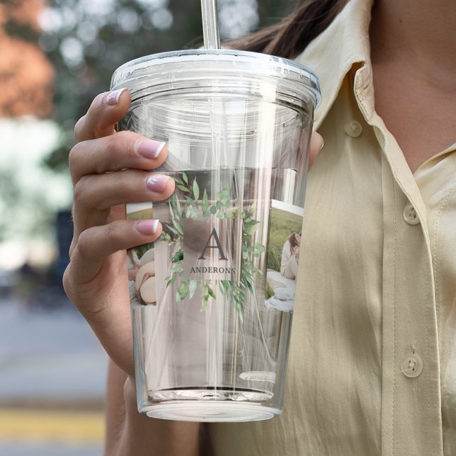 Monogram Two Photos | Personalized Greenery Frame Acrylic Tumbler (Creator Uploaded)