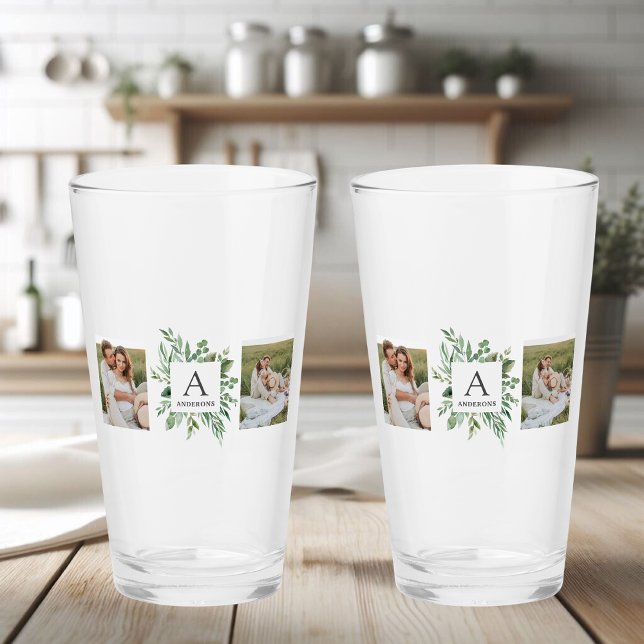 Monogram Two Photos | Personalized Greenery Frame Glass (Creator Uploaded)