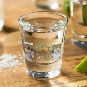 Monogram Two Photos   Personalized Greenery Frame Shot Glass