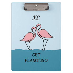 Monogram Two Pink Flamingos on the Water Quote Clipboard