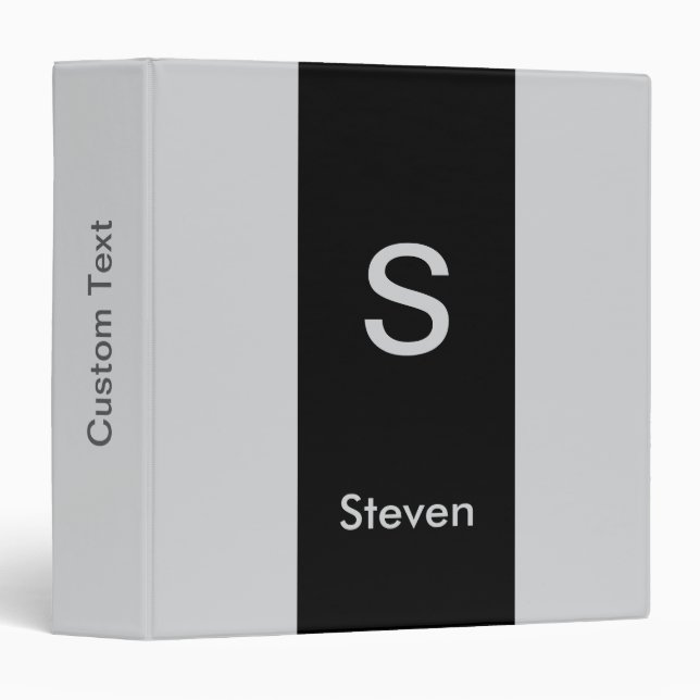 Monogram Two Tone Modern Black and Grey Binder (Front/Spine)