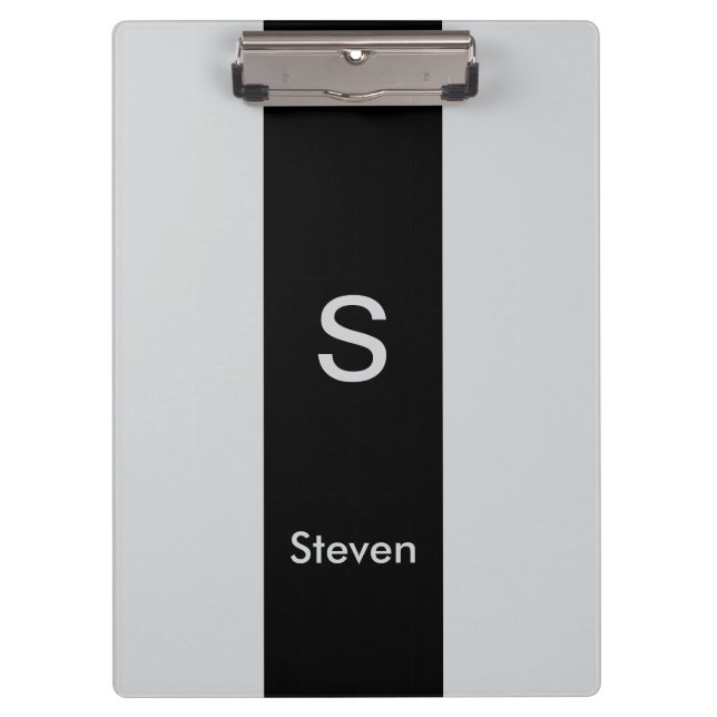 Monogram Two Tone Modern Black and Grey Clipboard (Front)