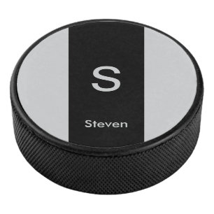 Monogram Two Tone Modern Black and Grey Hockey Puck