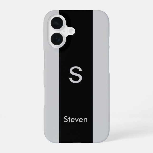 Monogram Two Tone Modern Black and Grey iPhone 16 Case (Back)
