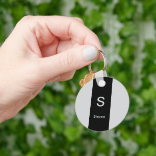 Monogram Two Tone Modern Black and Grey Keychain