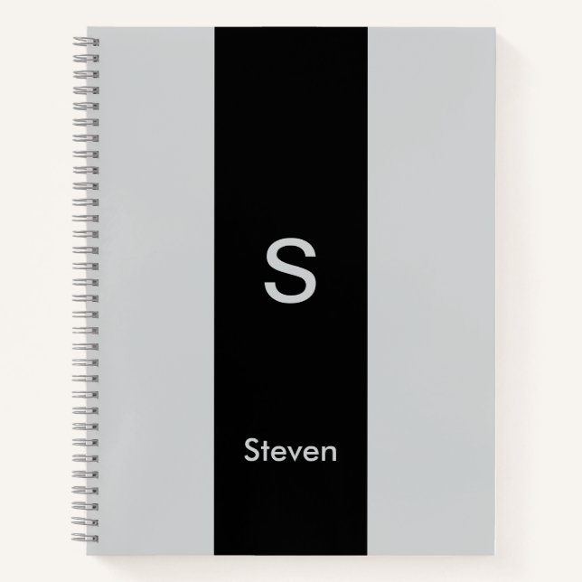 Monogram Two Tone Modern Black and Grey Notebook (Front)