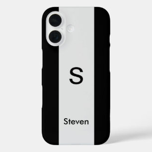 Monogram Two Tone Modern Black and Light Grey iPhone 16 Case